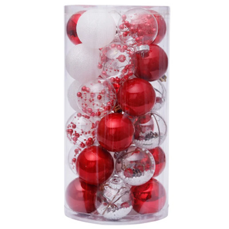 

30Pcs Christmas Decorations For Home Christmas Tree Pendant Ornaments Red Round Transparent Ball Plastic Baubles
