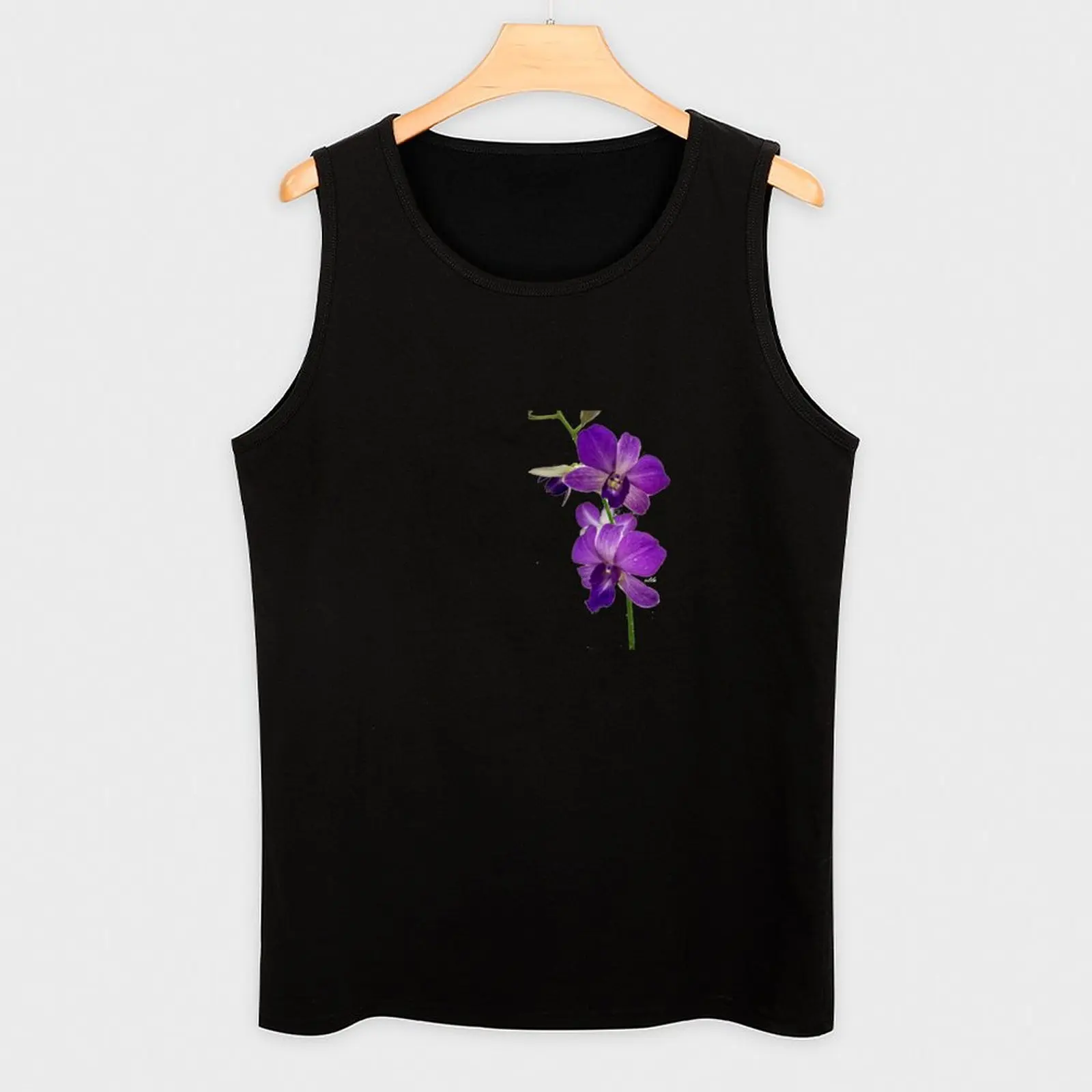 Футболка мужская без рукавов Спортивная майка с принтом орхидеи фиолетовая