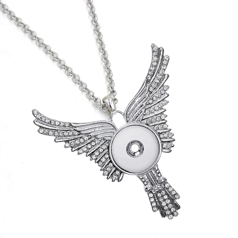 

10pcs Wholesale Hyperbole Jewelry 63mm Big Crystal Rhinestone Angel Wing Pendand Necklace For Women Men Statement Snap Necklaces
