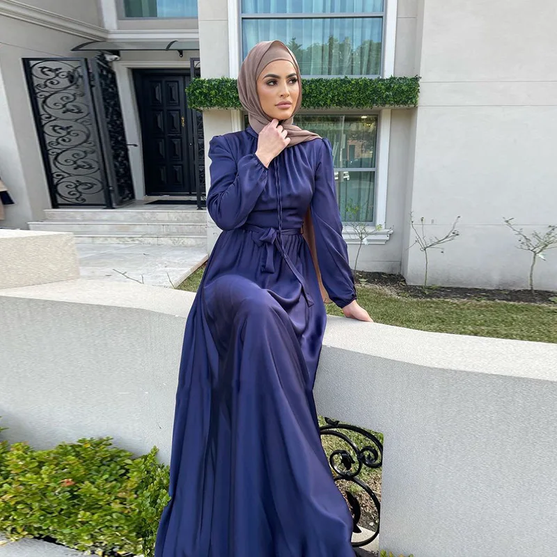 Casual Solid Color Stain Muslim Dress Ramadan Eid Abaya Islamic Clothing for Women Abaya Dubai Turkish Kaftans Modest Outfits