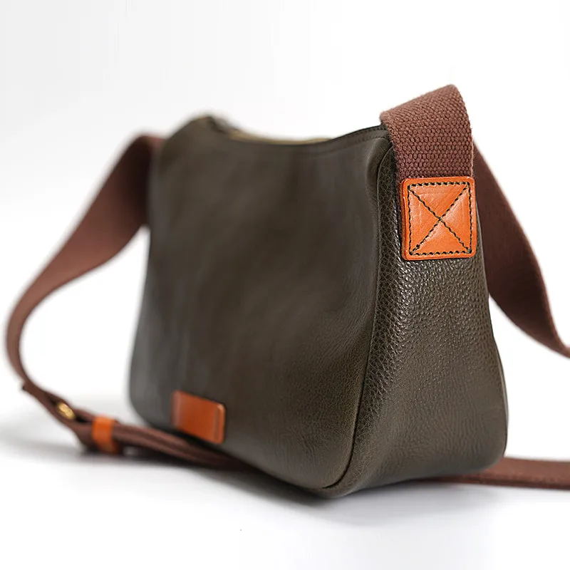 Fashion luxury genuine leather men's black messenger bag casual designer natural high-quality cowhide teens green shoulder bag