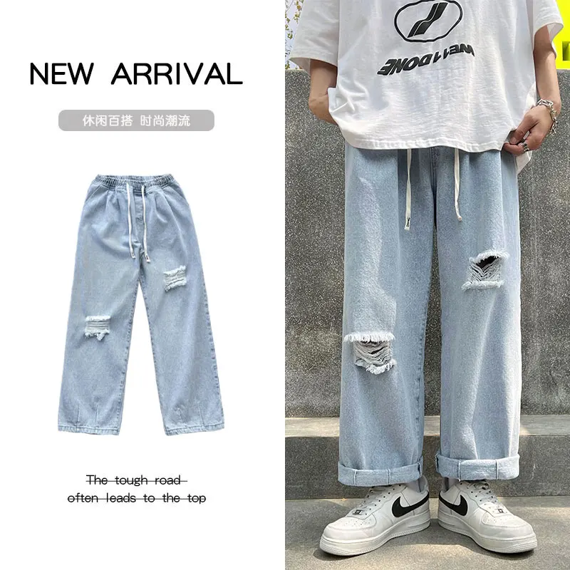 Baggy Ripped Hole Jean Pants Mens Summer Fashion Trends Streetwear Bottoms Teen Hip Hop Denim Jeans Boyfriend Distressed Clothes
