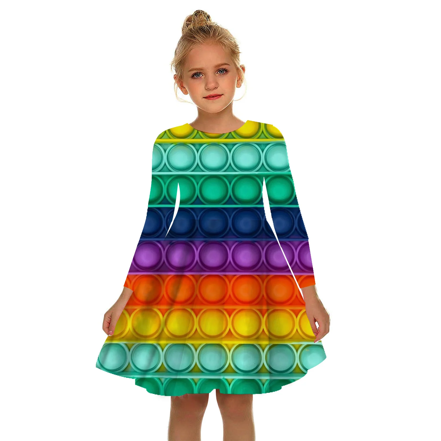 

Shiatsu Toy Colorful Circle Summer 3D Print Rainbow Gauze Skirt Color Girls Dress Girl 2-17Y Pink Children Leisure kids Dresses