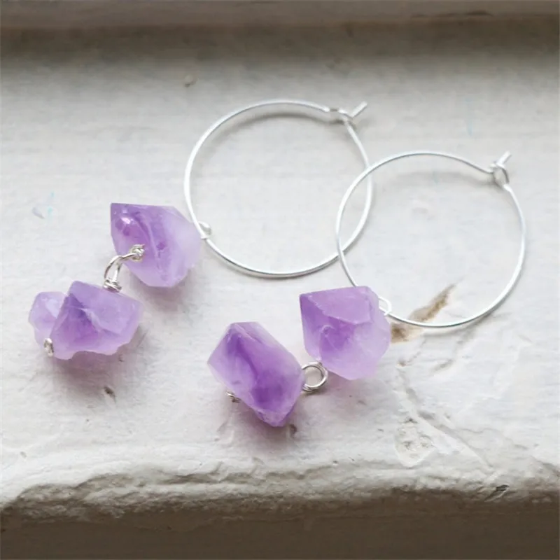 Серьги с аметистом и кристаллом серьги фиолетовым драгоценным камнем