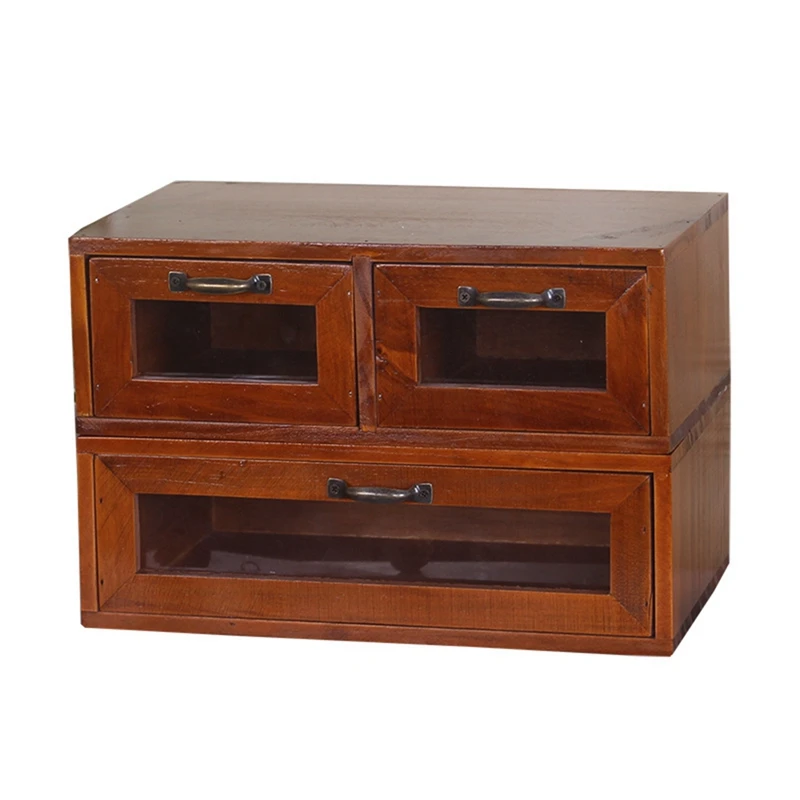 

Vintage Wooden Desktop Drawer-Type Storage Box Cosmetics Jewelry Storage Box Computer Height Increasing Rack