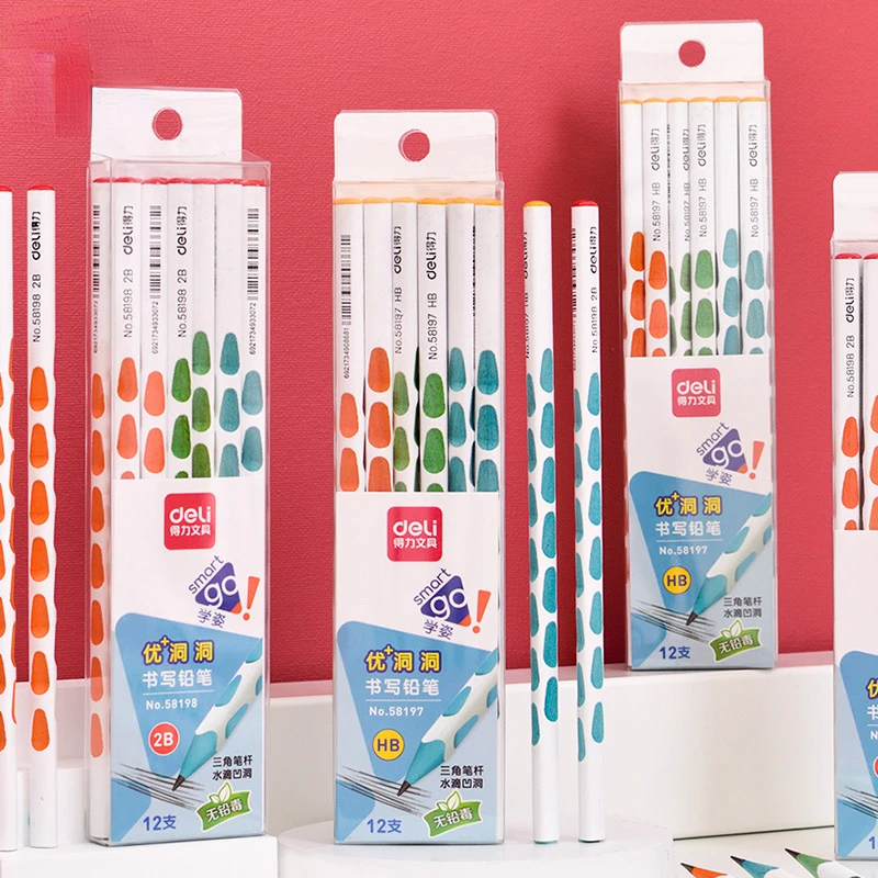 12 шт. треугольная ручка-карандаш с отверстием для стержня Детский рисунок письма