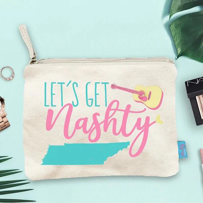 

Let's Get Nashty Makeup Bag Nashville Bachelorette hen Party Nash Bash Country Western Cowgirl Bride to be bridal shower gift