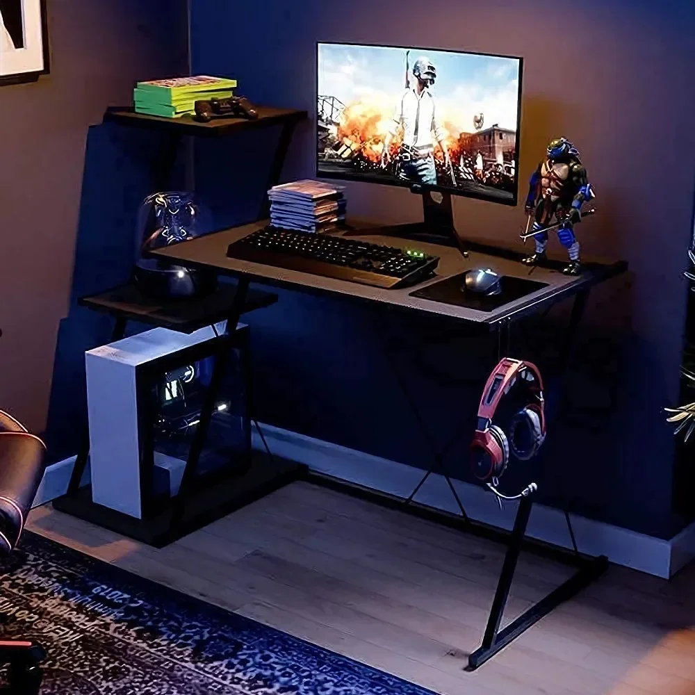 

51'' Gaming Desk with 3-Tier Open Shelf Come with Headset Hook in Black study desk
