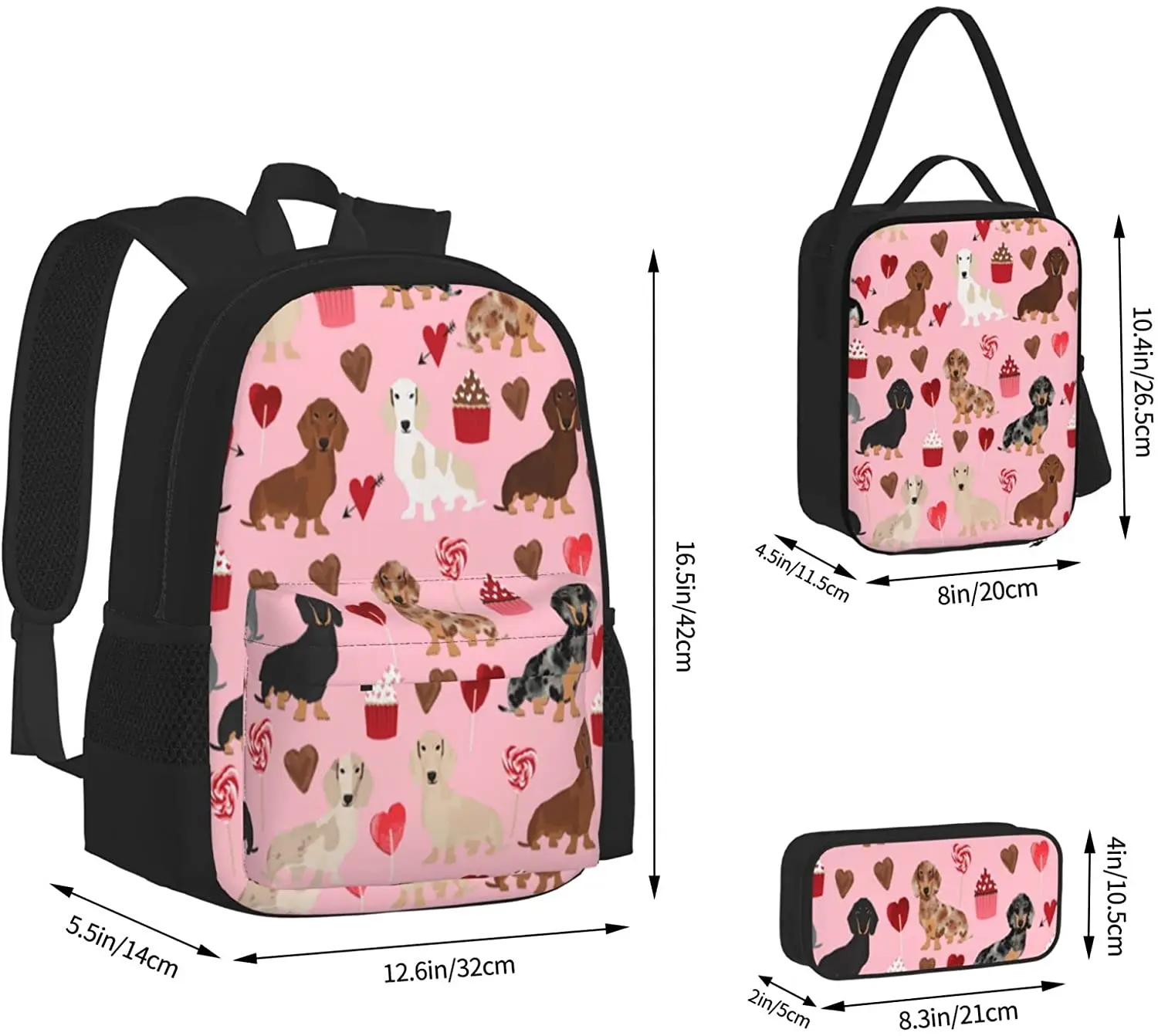 Kids School Backpack Dachsie Doxie ?dog Schoolbag Travel Bag Casual Daypack Lunch Bag Pencil Case for Boys Teens Girls 3pcs Sets