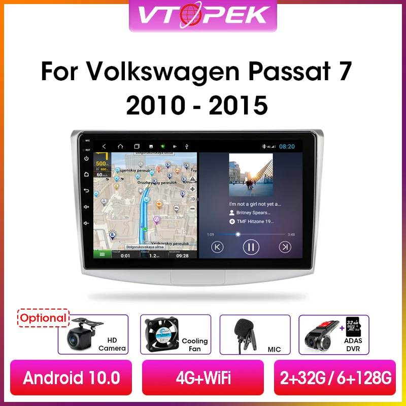 Vtopek 10.1&quot 4G+WiFi DSP 2din Android 10.0 Car Radio Multimedia Video Player For VW Volkswagen Passat B7 B6 2010-2015 Head Unit |