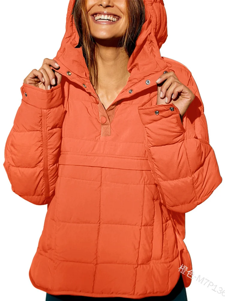 Mandylandy Women Vintage Winter Warm Thick Hooded Parka Coat Fashion Casual Long Sleeve Irregular Pullover Top Jacket Outwear