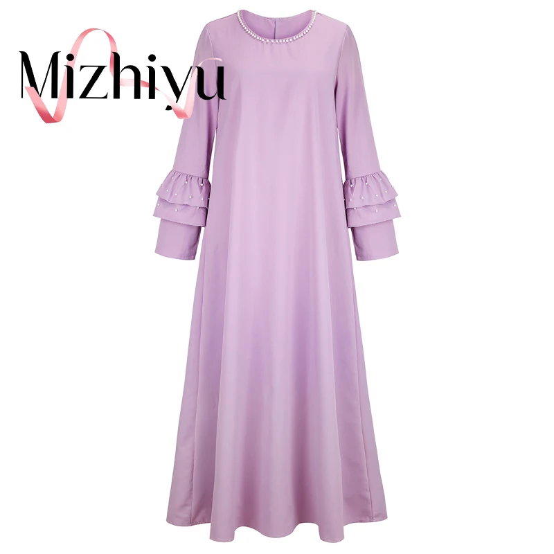 Модное женское длинное платье Mizhiyu 2022, сексуальное винтажное плиссированное платье с рукавом 3/4 и жемчугом, тренчкот в стиле бохо, вечернее п...