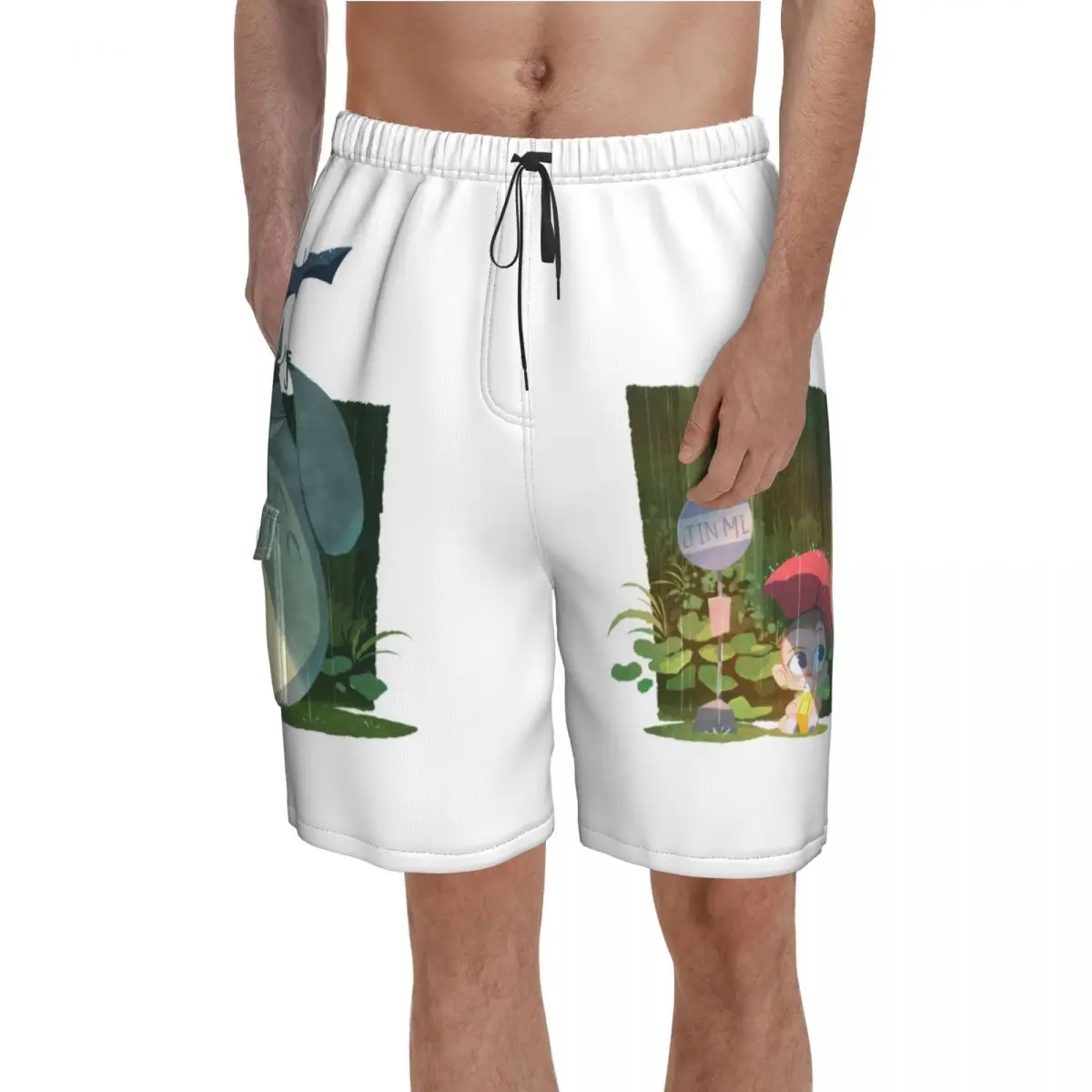

My Neighbor Totoro Board Shorts Baby Satsuki in the Rain Beach Short Pants Hot Sale Men's Pattern Print Swim Trunks Big Size