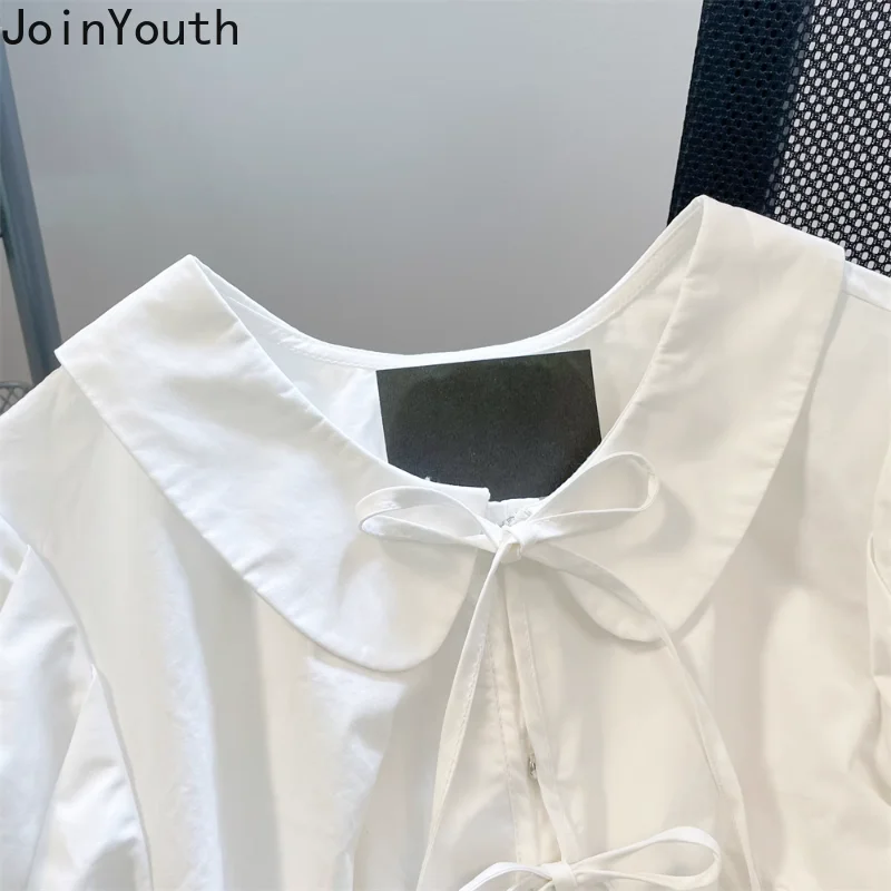 Женская блузка с рукавами-фонариками летняя белая отложным воротником 2023