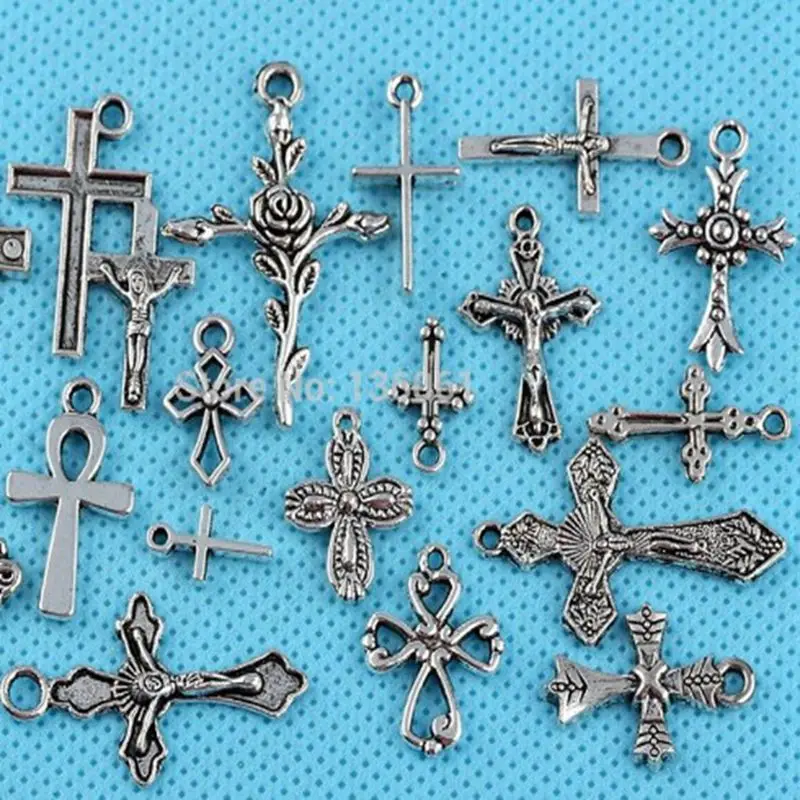 

Simple Ankh Cross Jesus Wings Charms Vintage Alloy Punk Rose Flower Crucifix Pendants Jewelry Making Crafts For Bracelet Bijoux