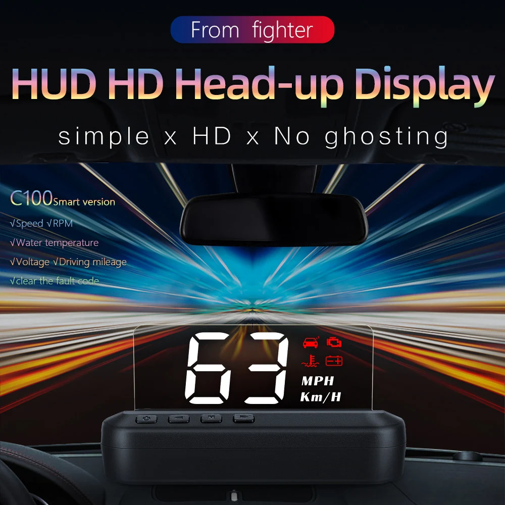 Автомобильный проектор HUD C100-HUD OBD2 II EUOBD Предупреждение о превышении скорости, дисплей на лобовое стекло, автоматическая электронная сигнализация напряжения