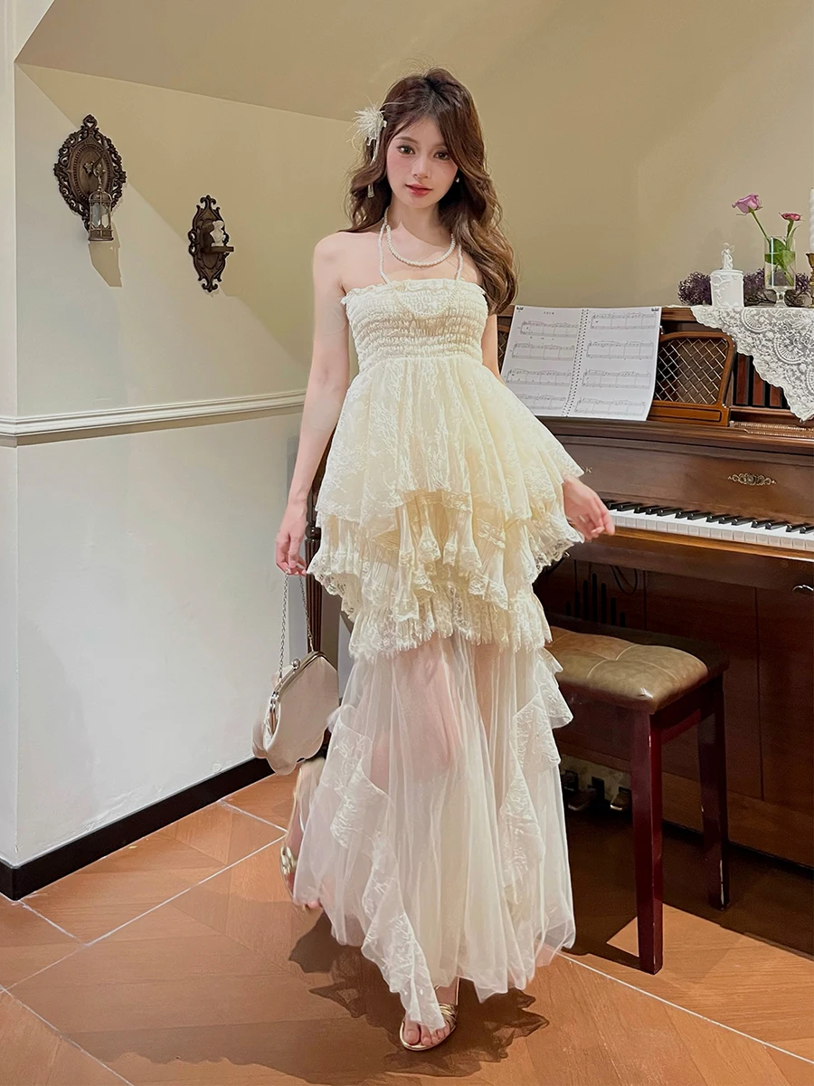 Фото REDDACHiC женский кружевной топ с вышивкой, юбка-труба, одинаковый комплект, длинная юбка на бретельках с рюшами феи, одежда для гостей на день рождения, свадьбу №5