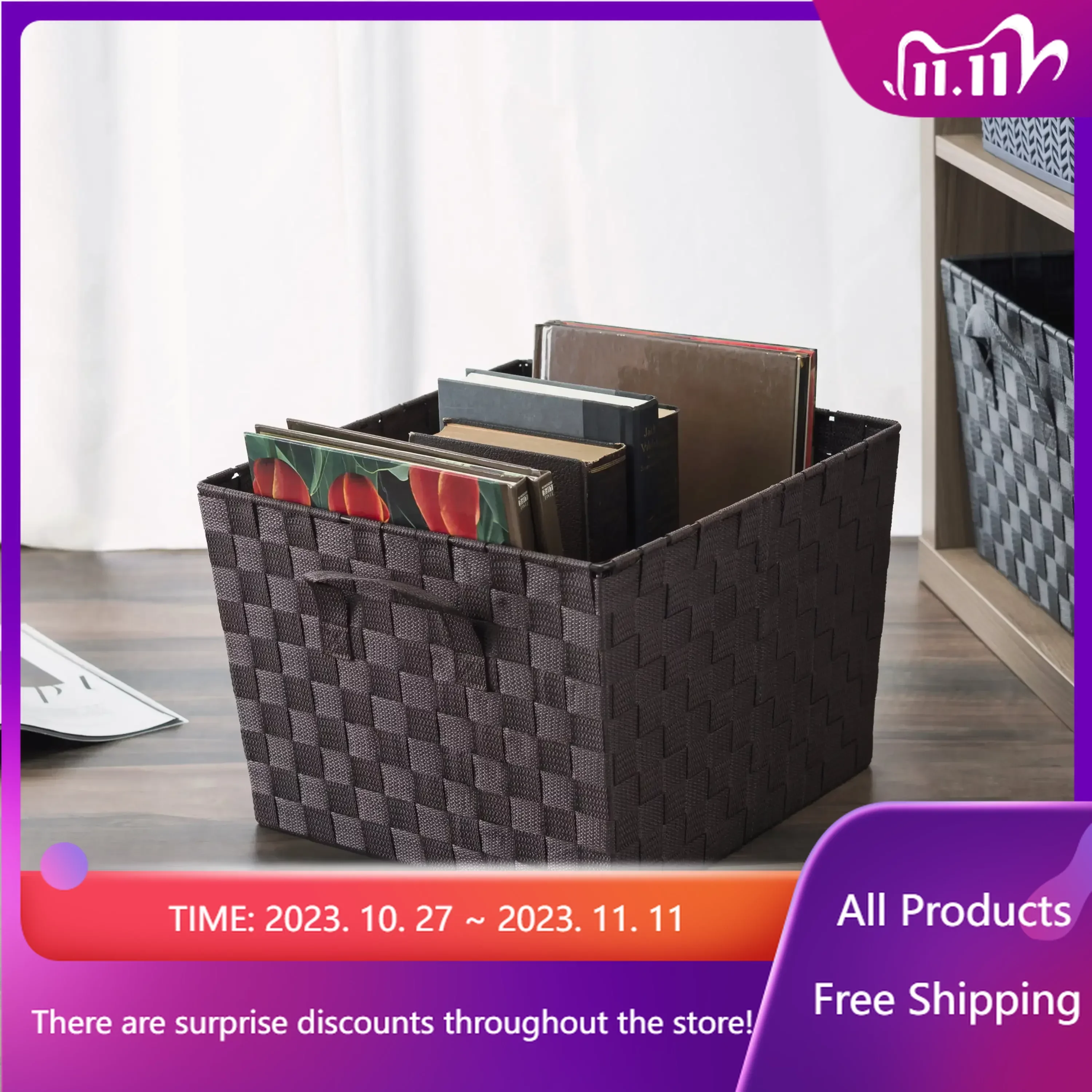 

X-Large Polyester Woven Strap Storage Bin With Handles, Brown Fast Transportation Sales promotion