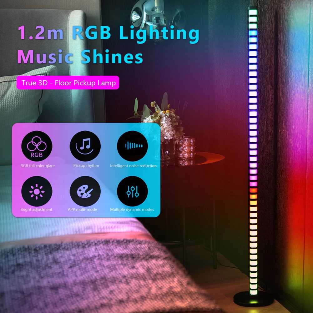 

1.2M 3D LED Strip Light RGB Sound Control Light Voice Activated Music Rhythm Ambient Light LED Pickup Lamp For Home Party Light