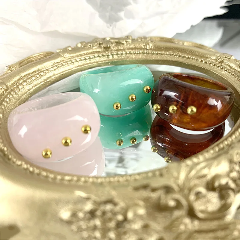 

Korean Acrylic Resin Rivet Rings for Women Fashion 2022 New Trendy Colourful Round Amber Ring Y2K Female Aesthetic Jewelry Gifts