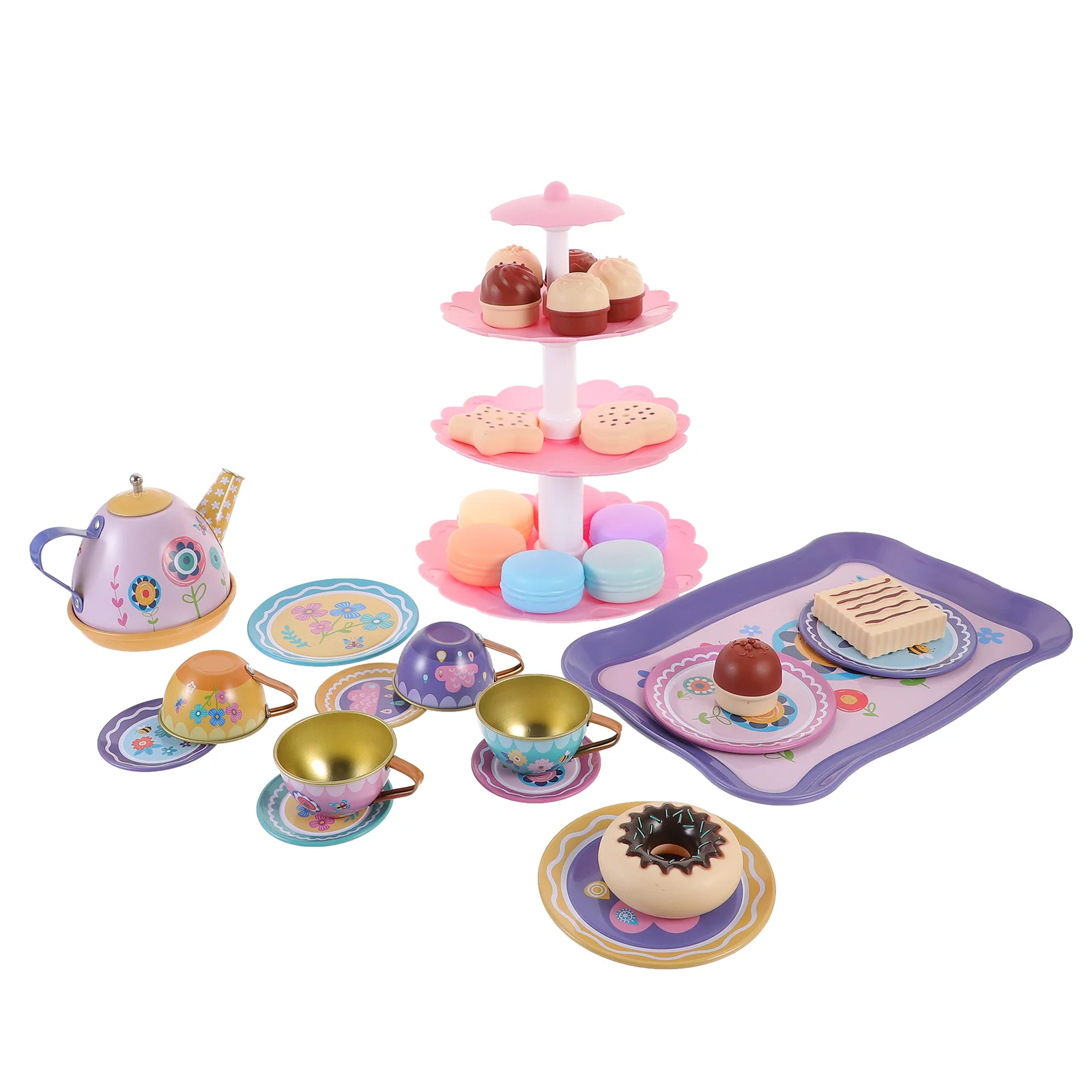 

Чайный набор для игрового дома, наборы чайников, миниатюрные игрушки для девочек, малышей, Детские жестяные тарелки