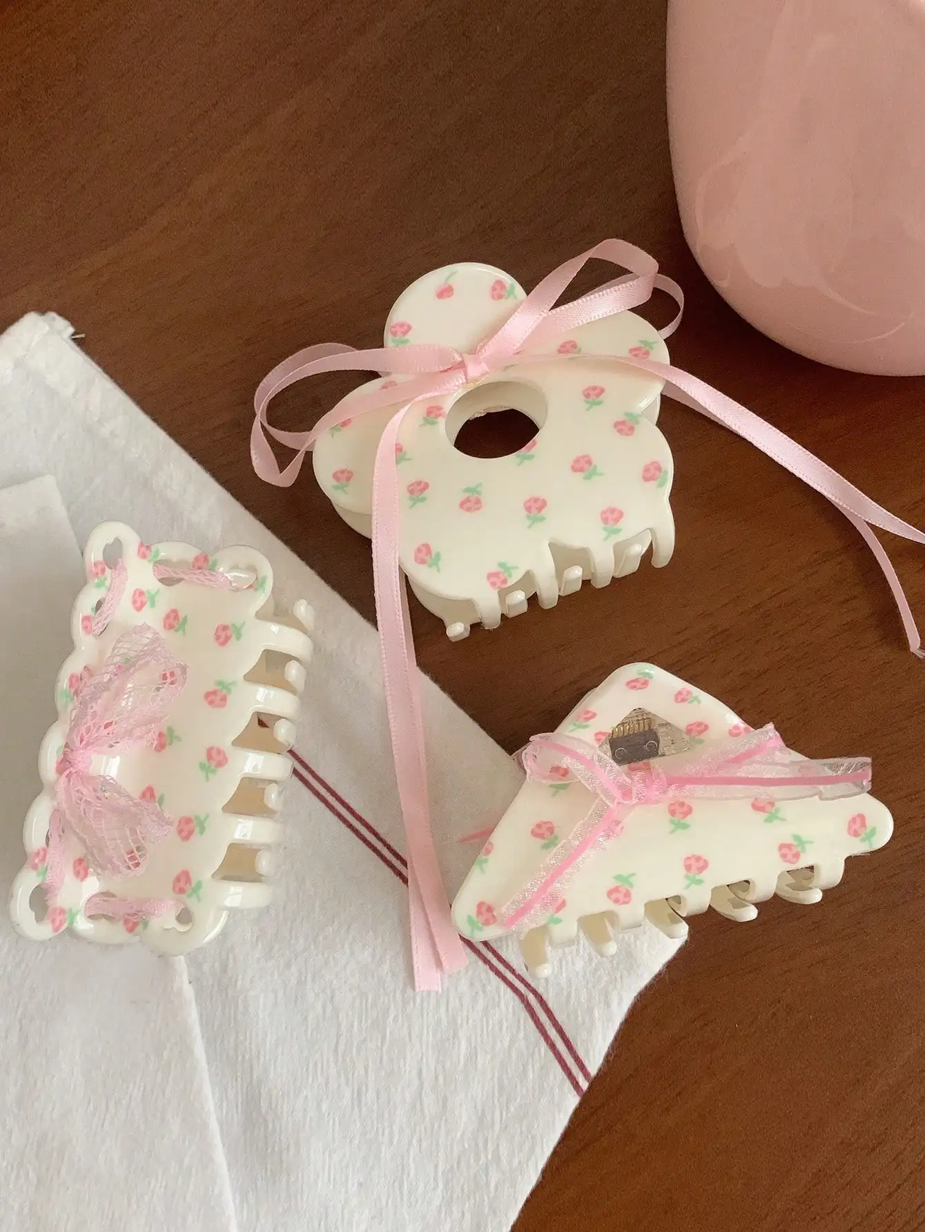 Женская Милая Кремовая Заколка Для Волос С Цветочной Лентой И Бантом