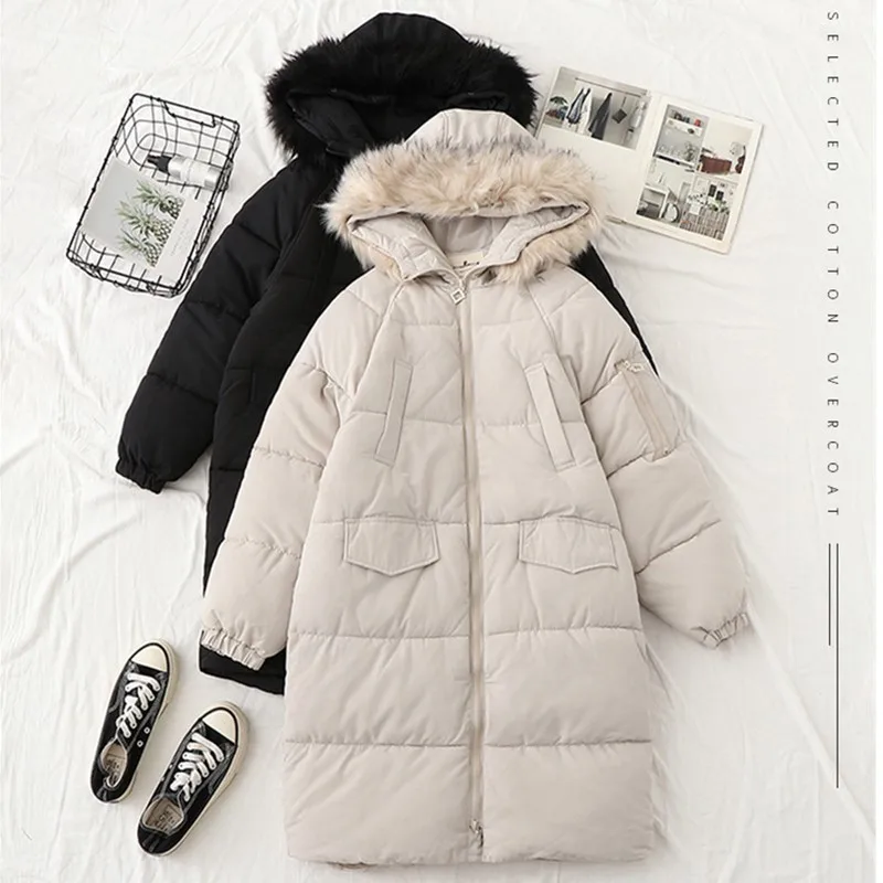 Женская Толстая Длинная зимняя парка женские пуховики на молнии с карманами и