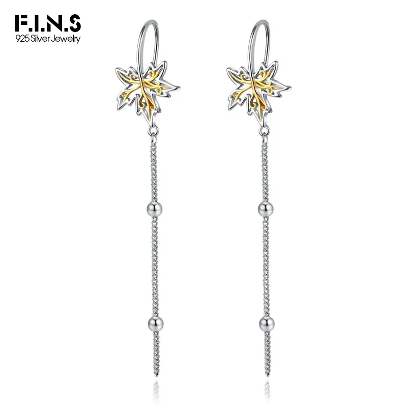 Серьги-подвески из серебра 925 пробы с кленовыми листьями