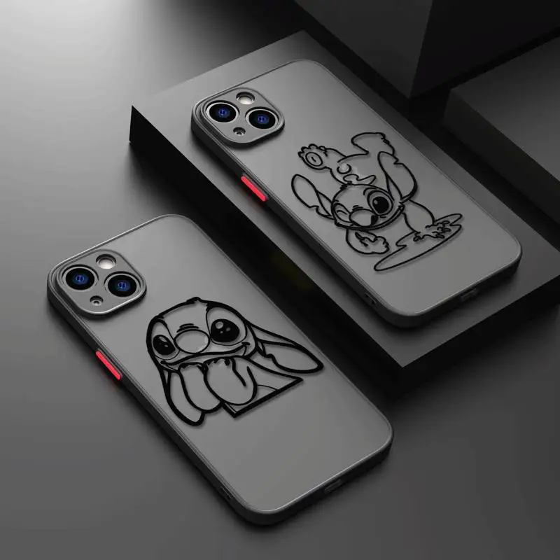 

Luxury Shockproof Matte Phone Case For iPhone 11 13 14 12 Pro Max Mini X XR Xs 8 6 7 Plus Silicone Cover Disney Cartoon Stitch