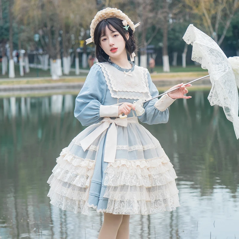 

Женское платье с вышивкой и длинным рукавом, в стиле «лолита»