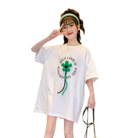loose style kids summer flower t shirt for teenager girl children cotton wide t shirt for age 5 6 7 8 9 10 11 12 13 14 years old