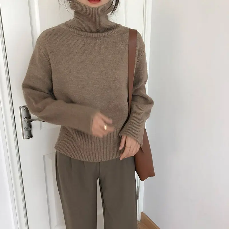 

Autumn Winter Fashion Woman Casual Turtleneck Pullover Women's Long Sleeve Warm Slim Retro Tees Knitted Sweater Soft Bottom