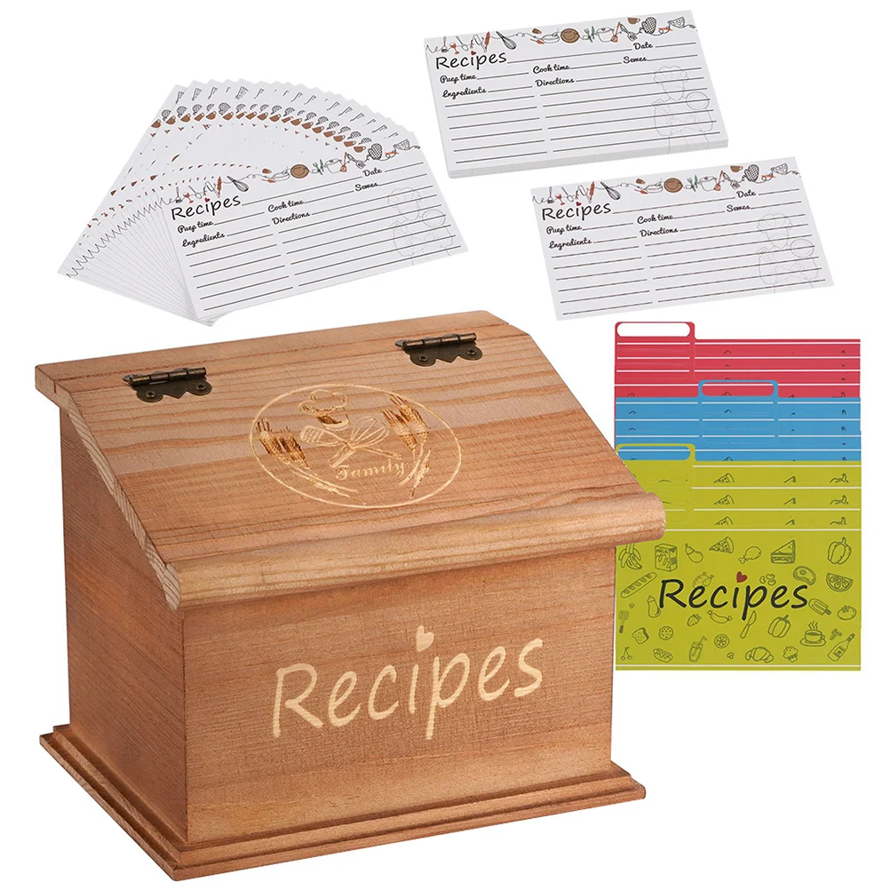 

Box Recipe Wooden Wood Organizer Storagejewelry Kitchen Case Vintage Holder Container Retro Gift Bin Unfinished Home Desktop