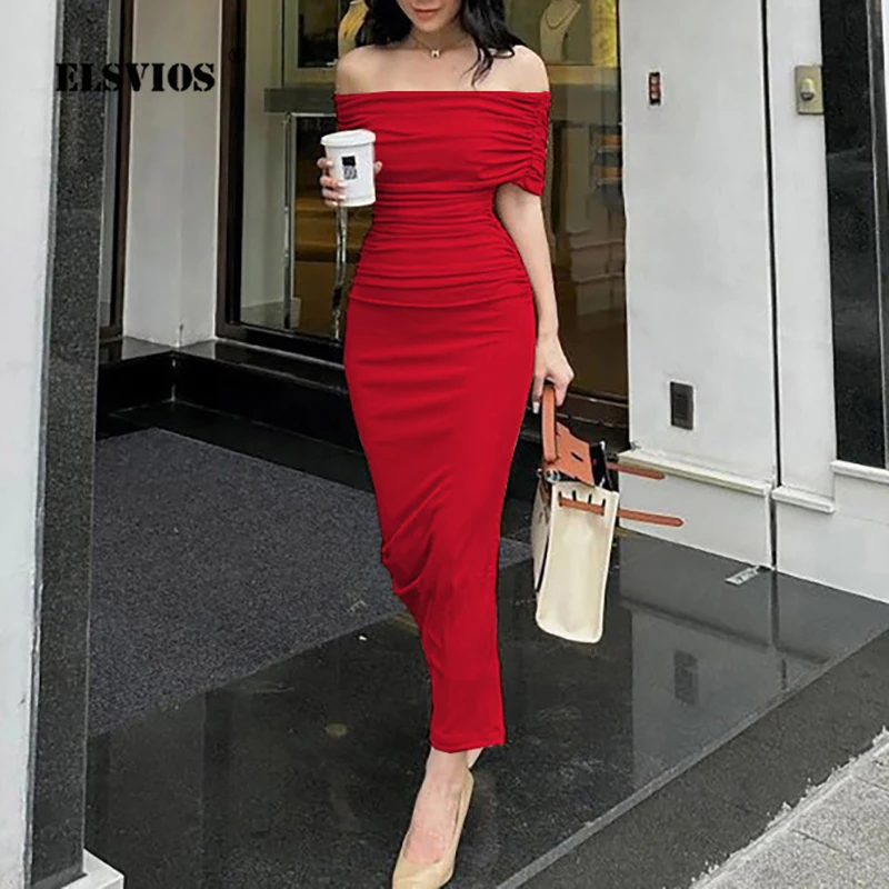 

Женское облегающее платье с разрезом, привлекательное однотонное Повседневное платье с открытыми плечами и коротким рукавом, элегантное женское платье в стиле ретро, лето