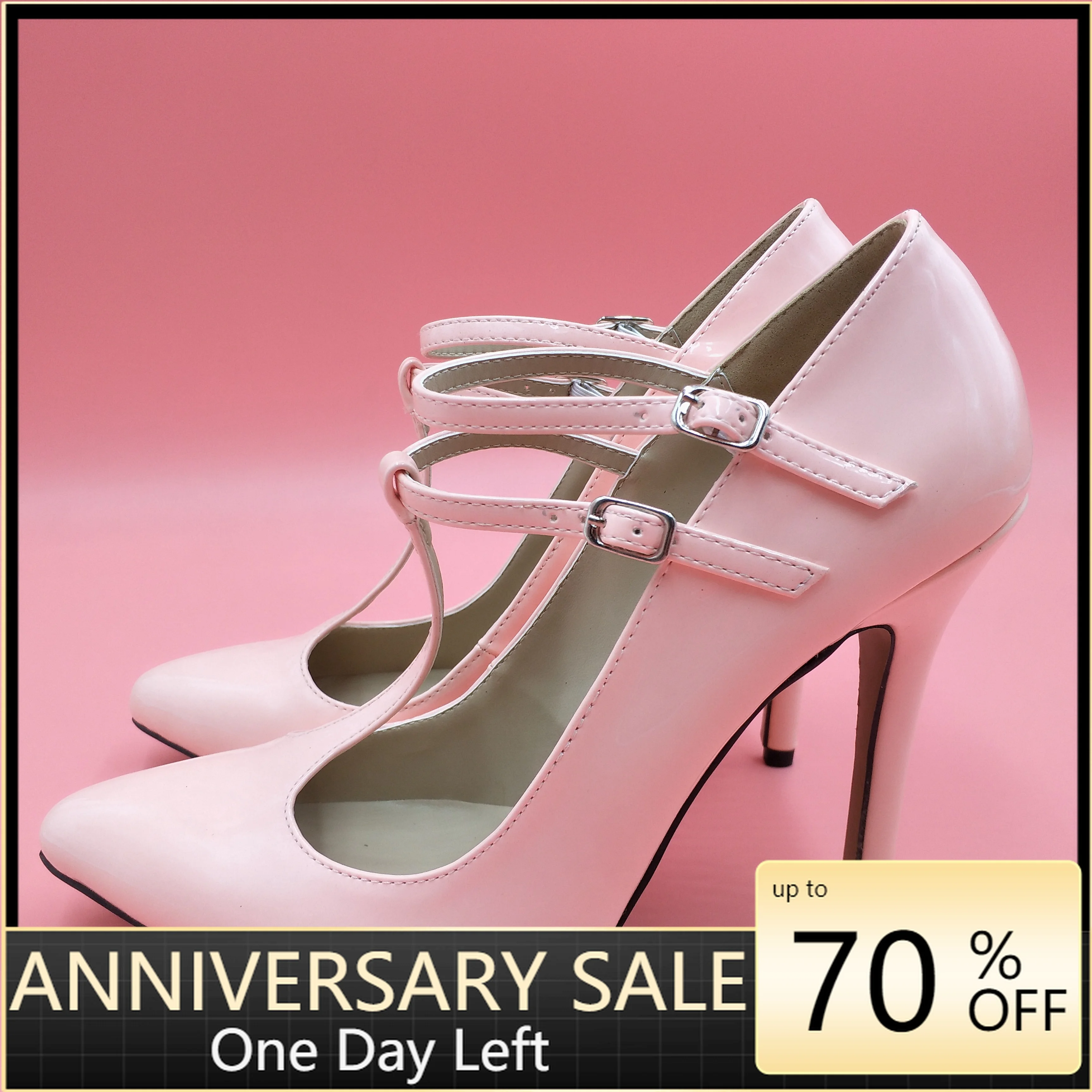 

Women Stiletto Thin High Heel Pumps Sexy Pointed Toe T-Strap Pink Patent Party Ball Fashion Lady Shoes 0640-i