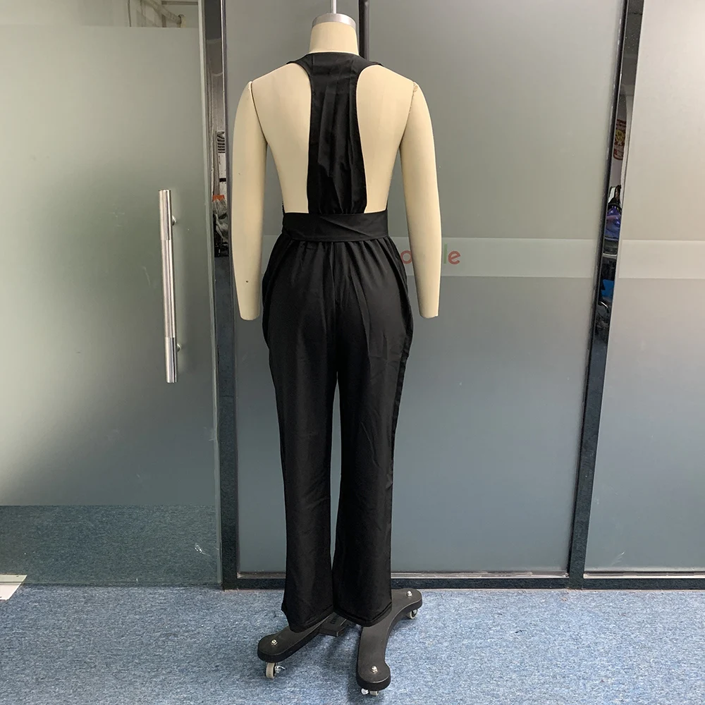 BEACHBELE Women Jumpsuit Summer Sexy Casual Deep V-neck Chic Backless Sleeveless Lace Up Solid Color Nipped Waist High Street