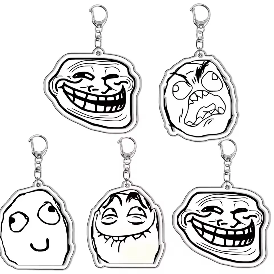 Фото Забавный брелок TrollFace для аксессуаров, сумка NoMeGusta Rage Face ForeverAlone, кулон, брелок, кольцо, брелок, ювелирные изделия, подарки для фанатов №1