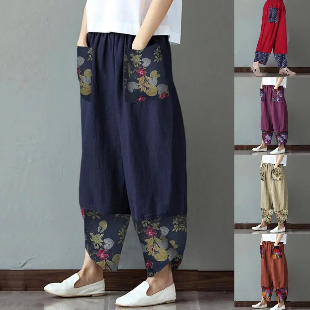 

Casual Wide Leg Pants Women Pockets Summer Patchwork Wide Leg Pants Summer Pants Irregular