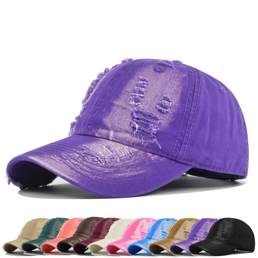 

Gradient Colorful Washed Denim Ripped Baseball Cap Spring Cotton Snapback Hat Hip Hop Cap for Men Women Summer Sunshade Dad Cap
