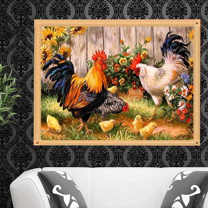 

Алмазная вышивка «сделай сам», картина с квадратными/круглыми стразами, петух, курица, украшение для дома и сада