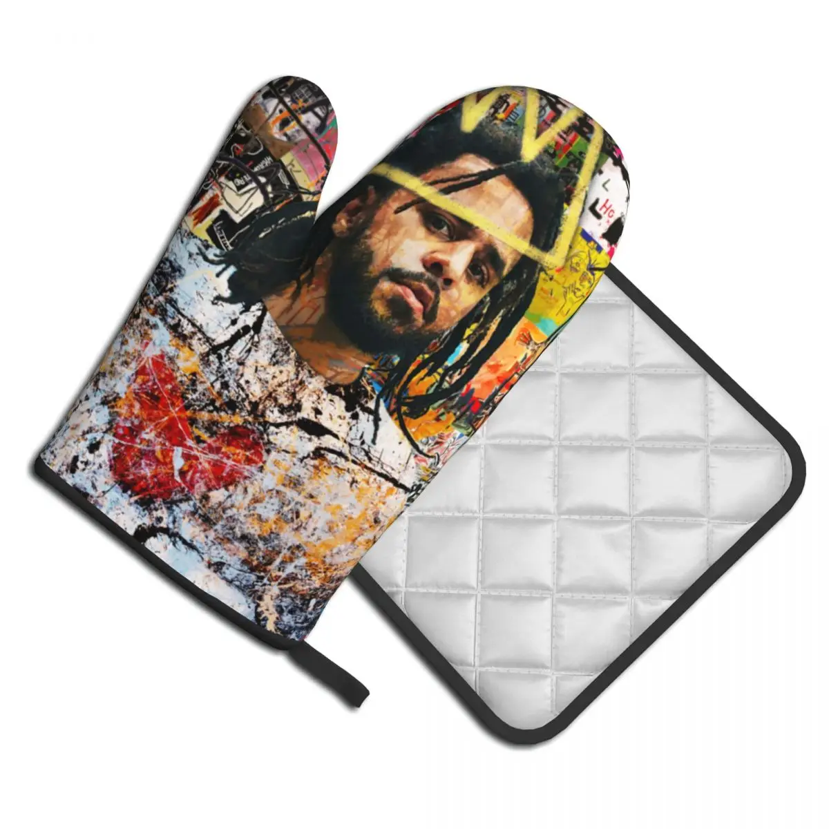 

J Cole Portrait 2pcs Mitt Hot Pad musician artist Awards Microwave Oven Kitchen Gloves Grill Air Fryer Anti Heat Oven Mitts Set