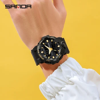 SANDA Brand Sport Watches Mens Military Waterproof Shockproof Watch Dual Display Auto Date Male Quartz Digital Wristwatches Other Image