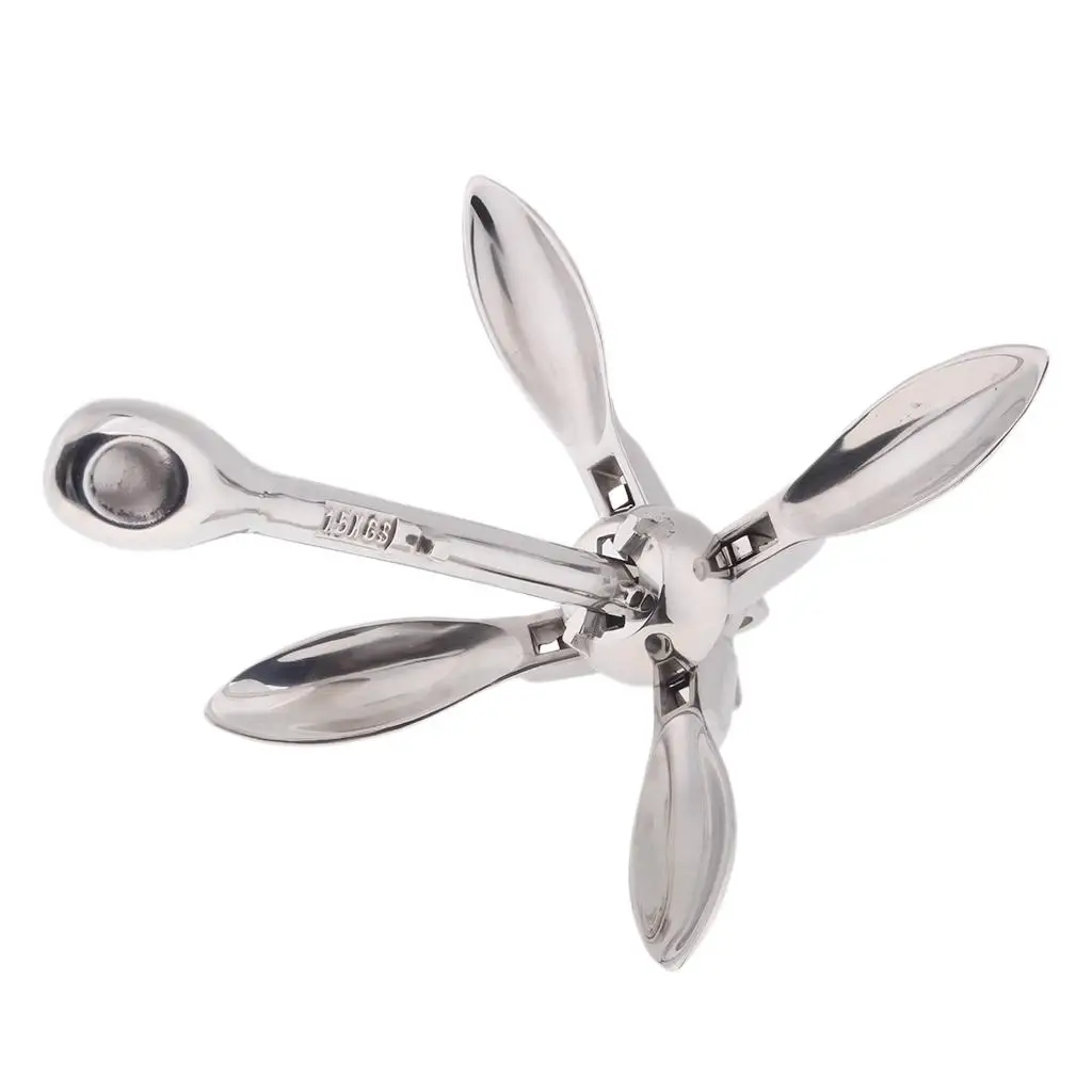 Polished Stainless Steel 1.5kg/3.3lb Folding Grapnel Anchors Heavy Duty for Boat  Kayak