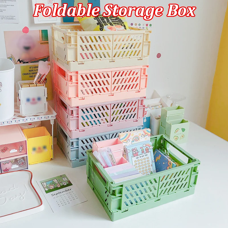 

Mini Folding Plastic Storage Box Foldable Box Office Desktop Basket