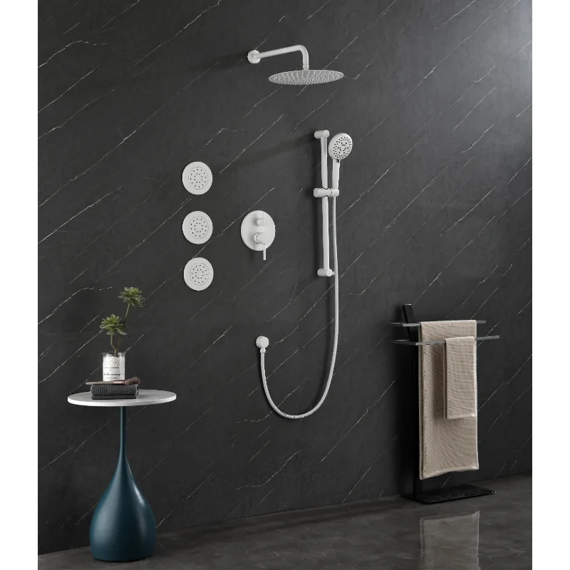 

Wer System with Shower Head\ Hand Shower\ Slide Bar\ Bodysprays\ Shower Arm\ Hose\ Valve Trim\ and Lever Handles