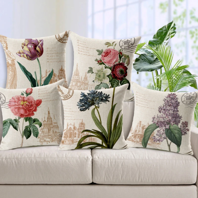 

Linen Pillowcase Retro Colorful Home Decor Sofa Flower Pillow Flower Cushion Pillowcase Home Decor Decor Sofa Cushion DIY