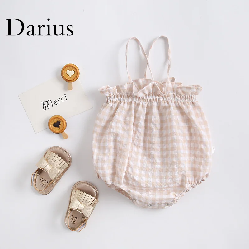 

Plaid Baby Girls Straps Romper