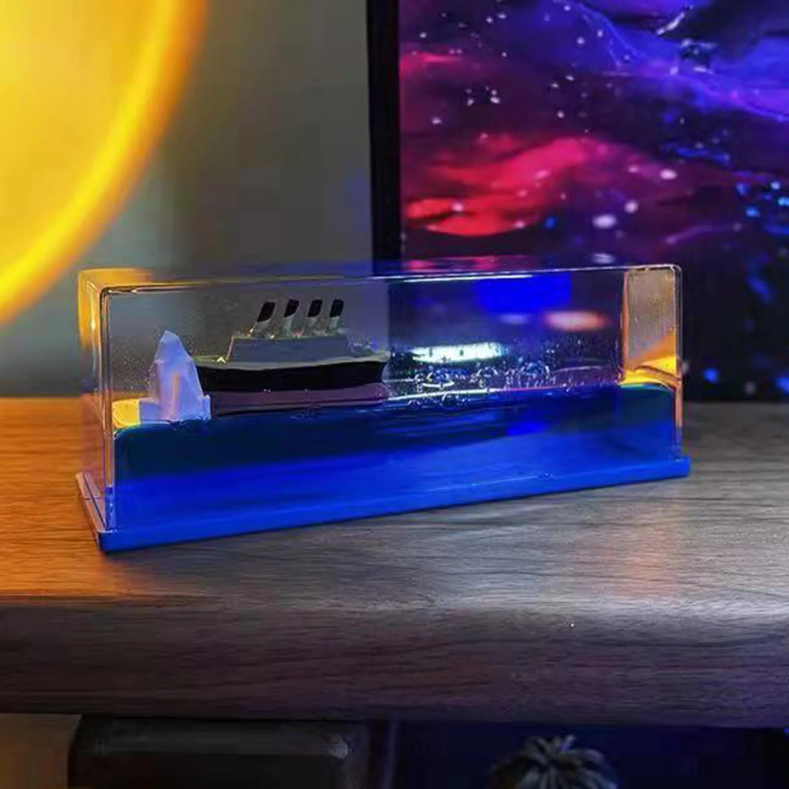 

Темно-синий декоративный корабль, Фотофон с плавающей жидкостью, игрушечная лодка, модель лодки, украшение для дома, ванной комнаты