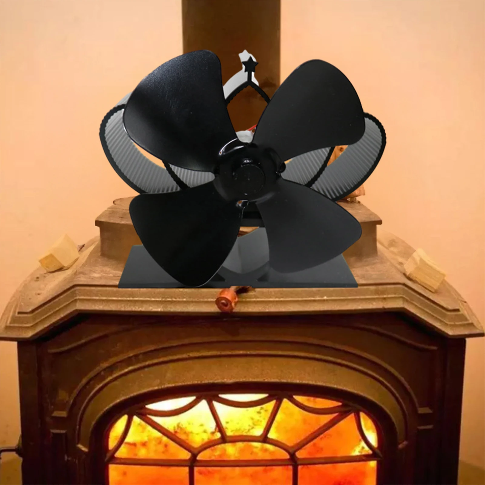 

Self-Powered Stove Fan, Log Wood Burner, Eco-Friendly, Quiet, No Battery or Electricity Required, with 4 Blades, Fireplace Acces