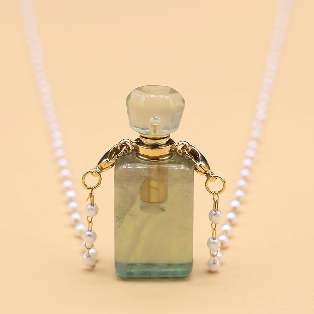 

Natural Stones Fluorite Perfume Bottle Pendant Necklace Charms Pearls Chain Necklaces for Women Jewelry Handmade Crafts 18x34mm